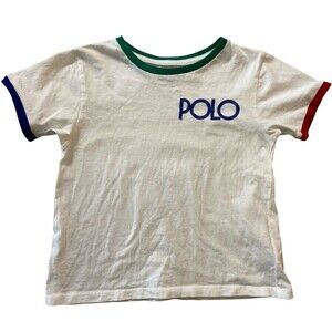 Polo Ralph‎ Lauren Boys T-Shirt White Green Collar Size M (8-10) Cotton